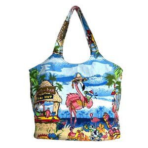 Cappelli Straworld Beach Bag Tropical Flamingo Canvas Tote Tiki Bar Vacation